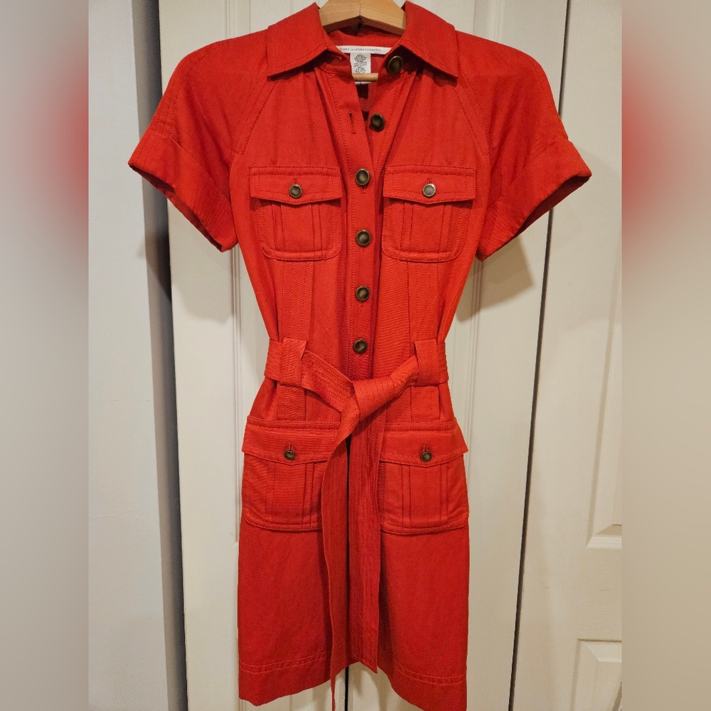DVF button-up belt tie red dress